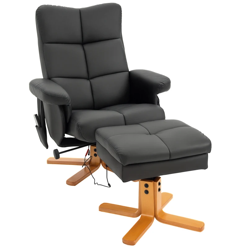 HOMCOM massagestoel met voetenbank relaxstoel kantelbaar tot 145° kunstleer zwart 80 x 86 x 99 cm