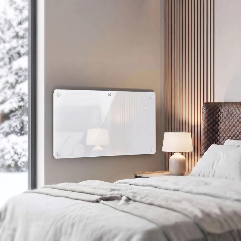 HOMCOM 1500W Smart Panel Heater Wall Mounted & Freestanding, Electric Heater with Weekly Timer, Open Window & Anti-Frost, White
