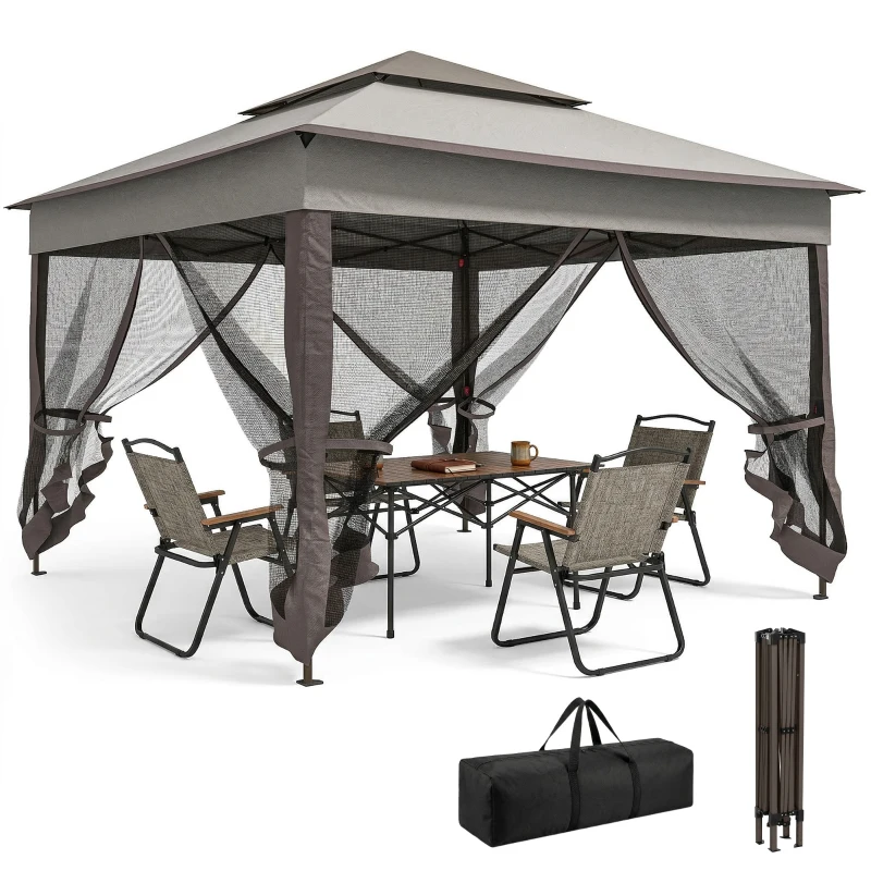 Outsunny Opvouwbare Tuinpaviljoen met Zijwanden Grijs 3,25 x 3,25 x 2,7 m