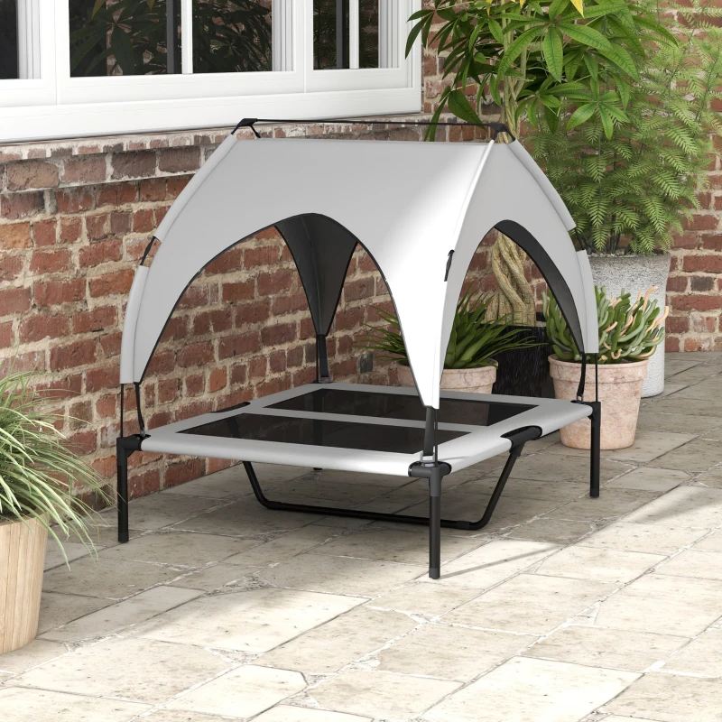 PawHut Hondenbed met Dak, Ademend, Waterafstotend, tot 30 kg, 91 x 76 x 89 cm, Lichtgrijs