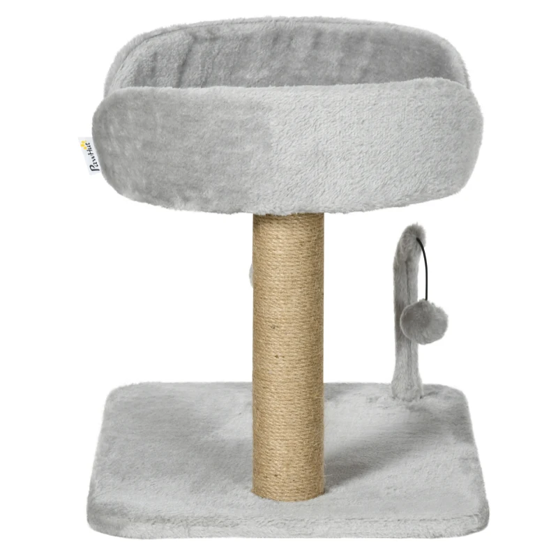 PawHut 42cm Indoor Cat Tree, with Toy Balls, Jute Scratching Post - Light Grey