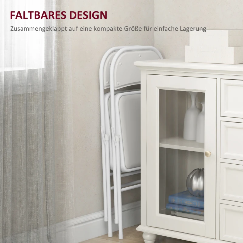 HOMCOM 2-delige Set Opklapstoelen, Draagbare Bureaustoelen, Metalen Poten, Opvouwbare Stoel voor Kantoor, Receptie, Wachtkamer, Kunstleer, Wit