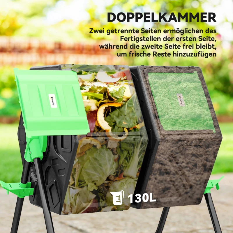 Outsunny Composter 130 Liter, 67 x 60 x 77cm snelcomposter van kunststof met ventilatiesysteem voor tuin, keuken