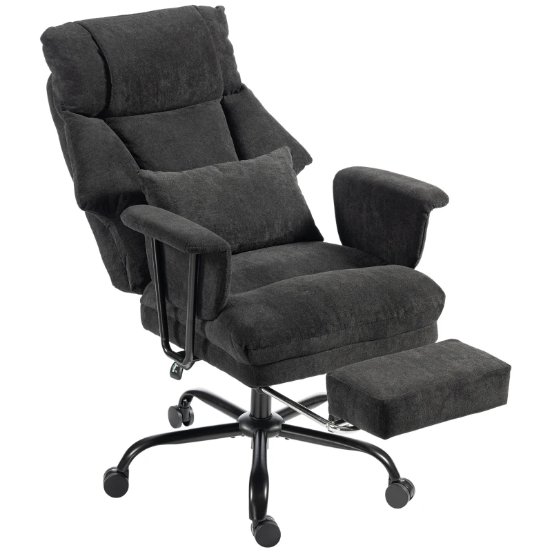 HOMCOM Office Chair, 180kg Heavy Duty Linen Computer Desk Chair with Lumbar Support, Wide Seat, Spring Cushion, Black