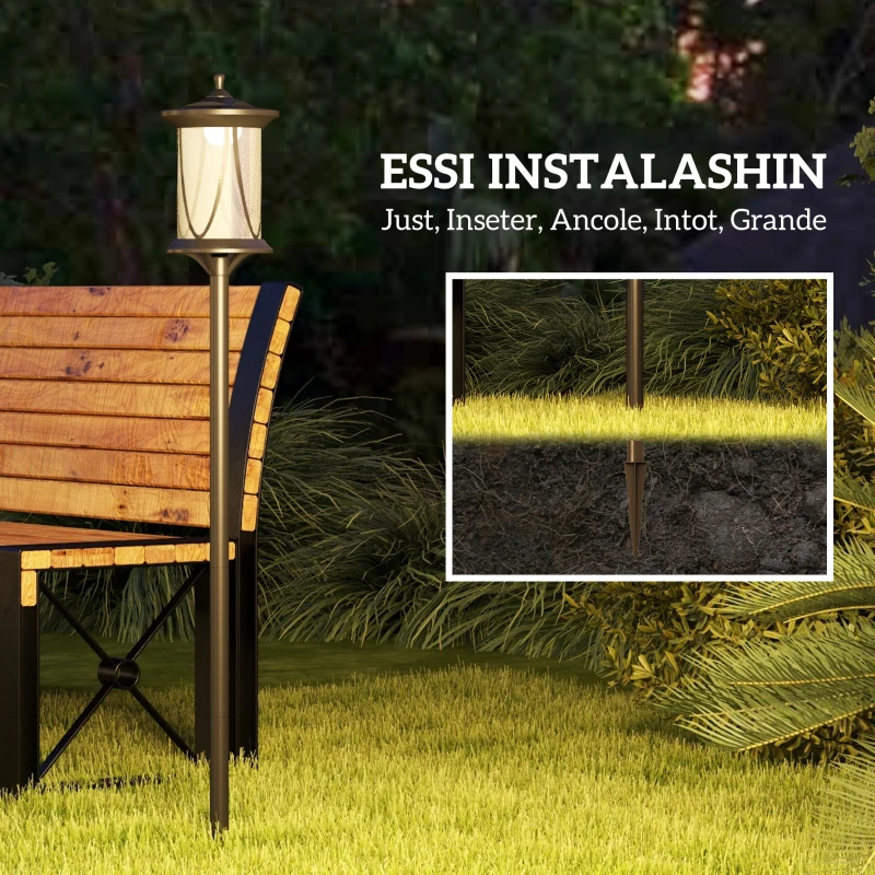 Outsunny Solar Buitenlamp, LED, Automaat, Weerbestendig, 6u Lichtduur, 17B x 17D x 127Hcm, Zwart