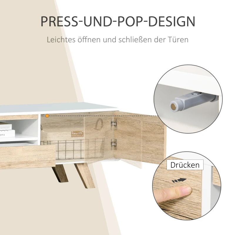HOMCOM Tv-meubel tv-lowboard met push-in design lade MDF wit + naturel