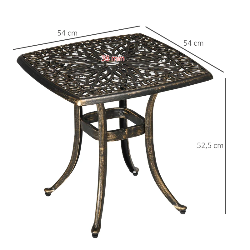 Outsunny bijzettafel terrastafel met parasolgat, aluminium frame voor tuin