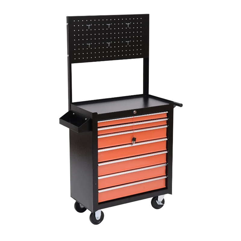 HOMCOM Carrello Porta Utensili Attrezzi Attrezzatura con Cassettiera 61.5 x 33 x 76cm Nero e Arancione