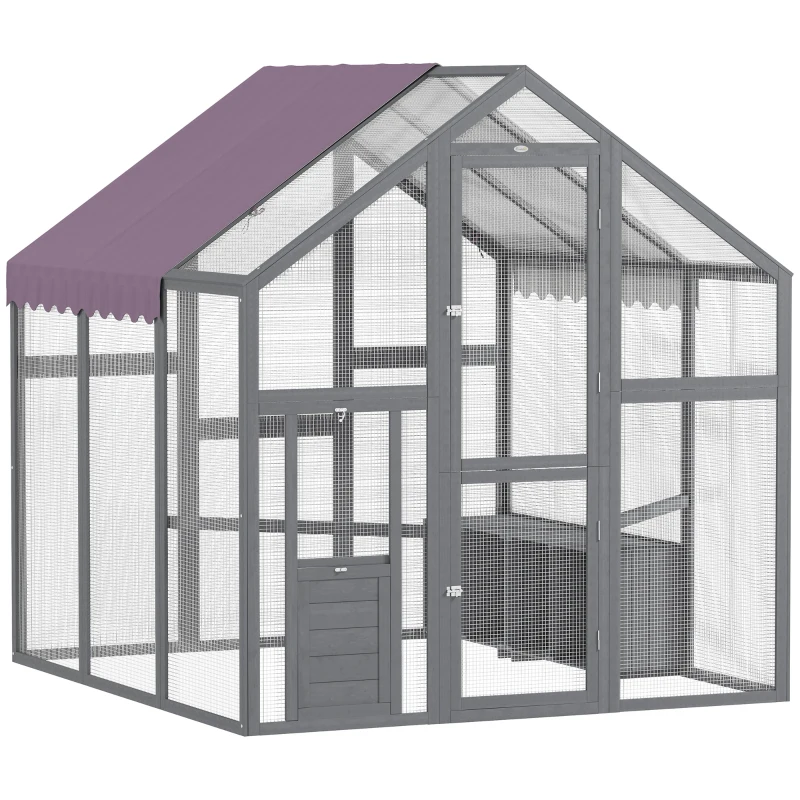 PawHut Kippenren, kippenhok met waterdicht dak, 2 nestkasten, 2 zitstokken, voor 6-8 kippen, ca. 1,7 x 1,8 x 1,8 m