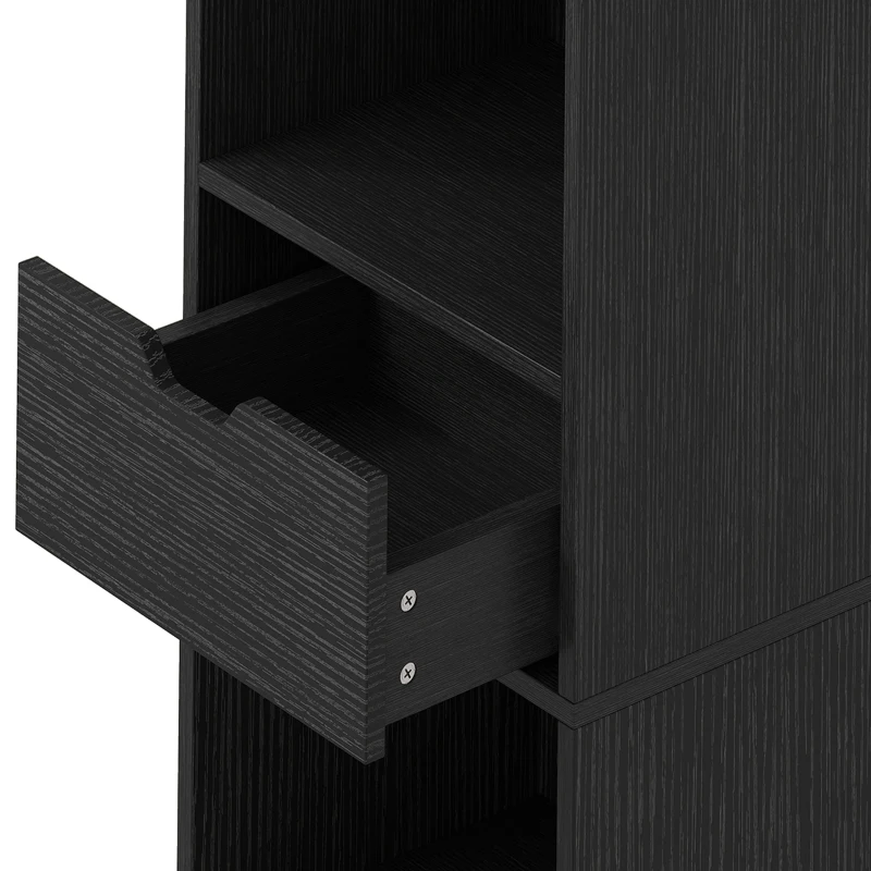 HOMCOM Boekenkast met 6 vakken, lade en verstelbaar schap, vrijstaande opbergkast, 30 x 24 x 158 cm, zwart