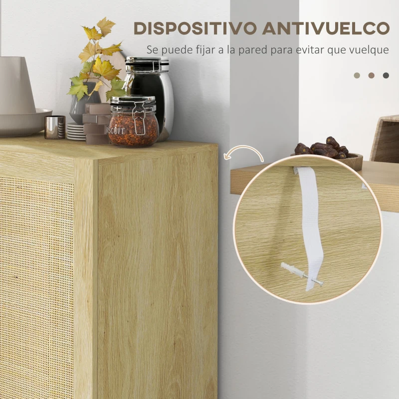 HOMCOM Aparador de Salón de Estilo Bohemio con Puertas de Rejilla y Estantes Ajustables 73x41x102 cm Natural