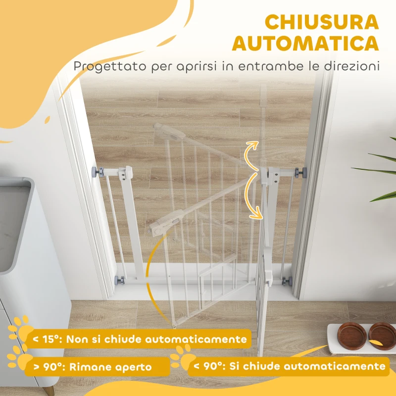 PawHut Cancellino per Cani con Porta Piccola, Montaggio a Pressione e Chiusura Automatica, 74-80x76.2cm, Bianco