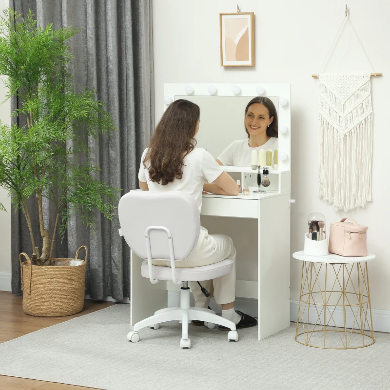 Vinsetto Silla de Oficina Giratoria Tapizada en PU con Altura Ajustable Sin Brazos Carga 120 kg 46x59x82-92 cm Blanco