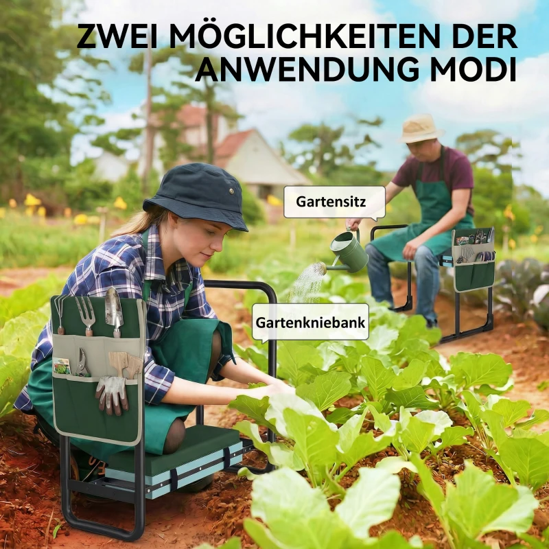 Outsunny tuinbank met kniekussen en zitgedeelte, 150 kg draagvermogen, tuinbankje met dikke bekleding en uitschuifbare stalen poten
