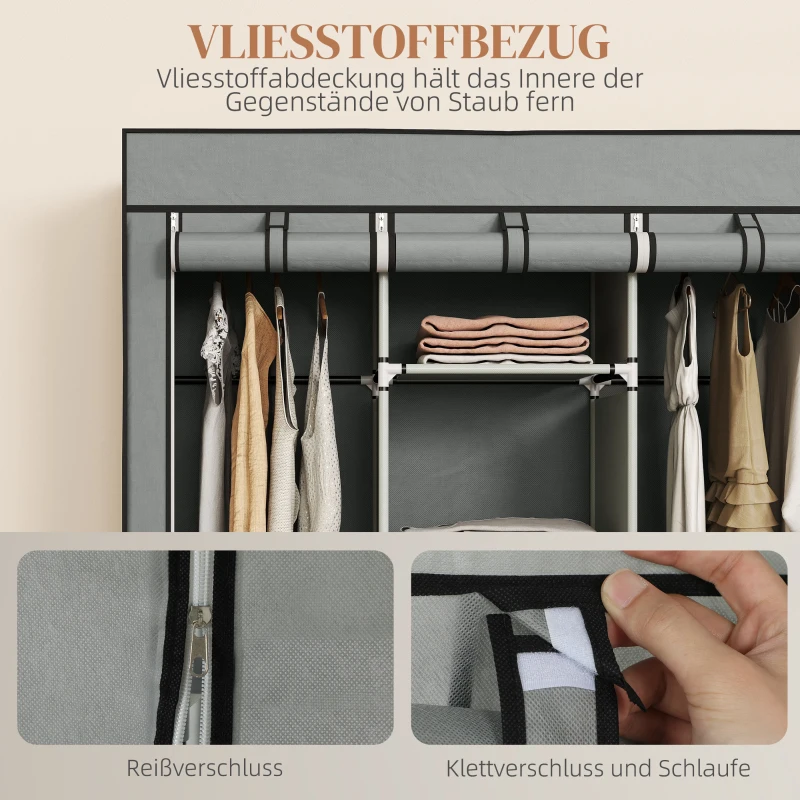HOMCOM Vliesstoffen Kledingkast, Opvouwbare Kast, Incl. 3 Laden, 125 cm x 43 cm x 162,5 cm, Lichtgrijs(m-5)