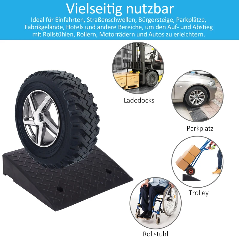 HOMCOM oprijplaat, oprijplaten, 2 stuks rubberen oprit, drempeloprijplaat, oprijhulp voor auto's, rubber 48 x 32 x 13 cm oprijplaat oprijplaten oprit rubber oprijplaat auto | Aosom.de