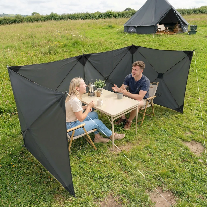 Outsunny Camping Windbreak Pop Up Windbreaker Blocker with Ropes Pegs for Beach Caravan Outdoor 480 x 120 cm