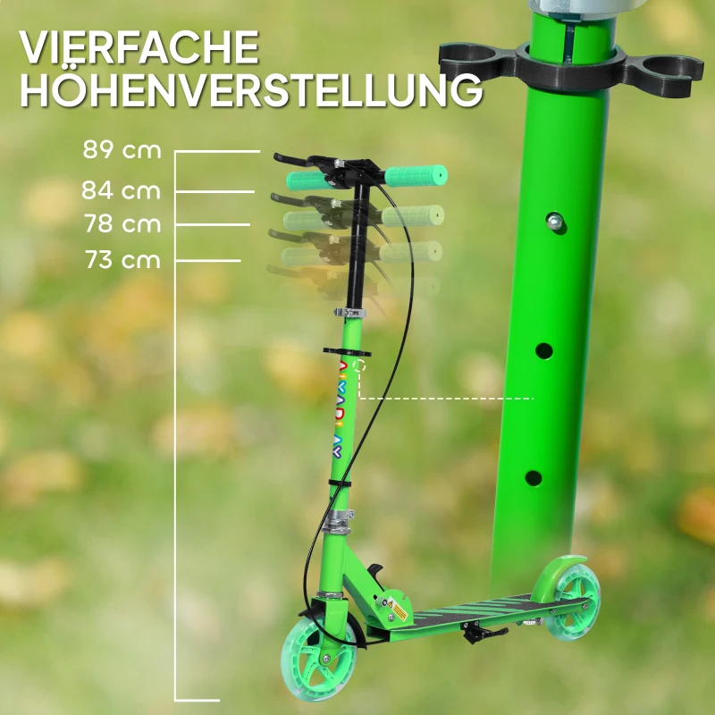 AIYAPLAY Kinderstep, Dubbele Remmen, Metalen Frame, Voetsteun, Opvouwbaar, 3-8 Jaar, Groen