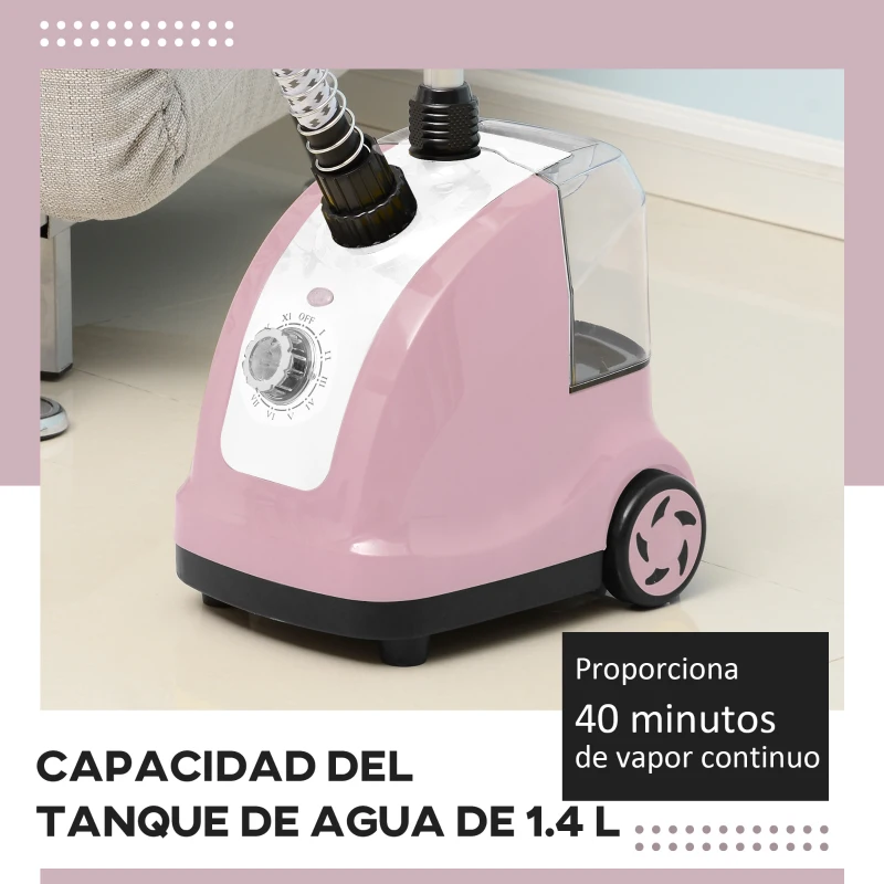 HOMCOM Plancha Vertical 1800W 1,4 L con Temperatura Ajustable en 11 Niveles y Barra Telescópica para Hogar Oficina Rosa