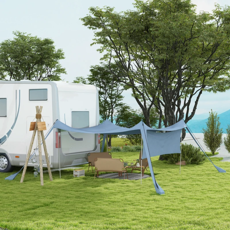 Outsunny Zonnescherm, waterdicht, aanpasbaar, lichtgewicht, opvouwbaar, stalen palen, 3x3x2m, Blauw