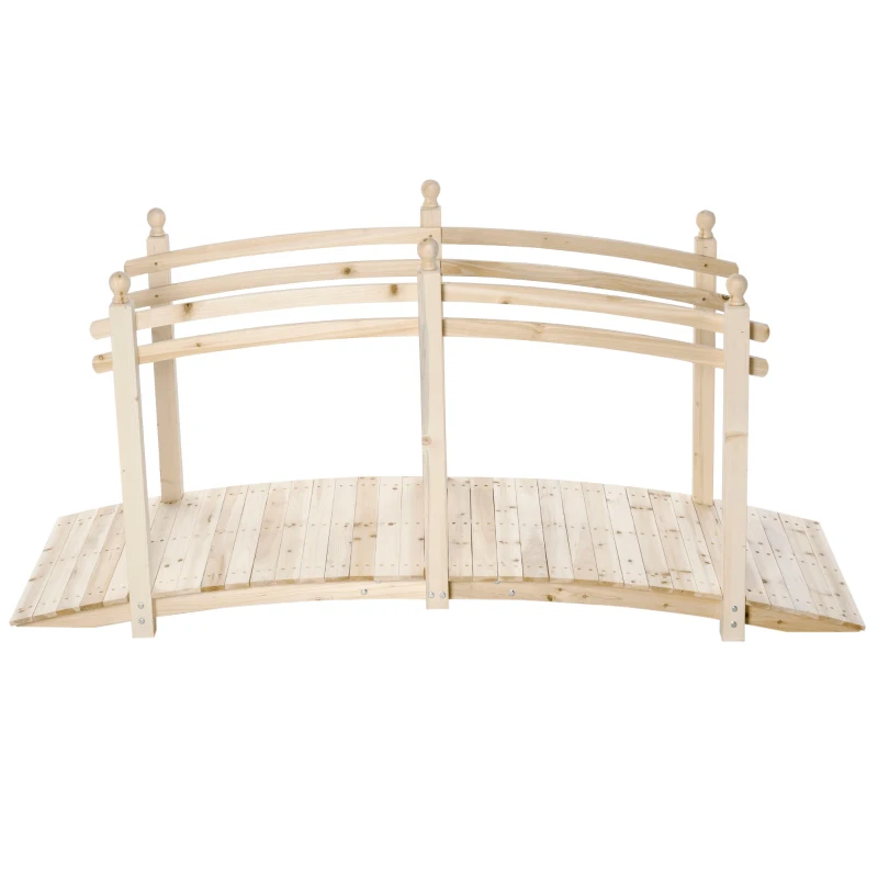 Outsunny Ponticello di Legno per Giardino Passerella Curva con Ringhiera, 228x75x110cm Colore Legno Naturale