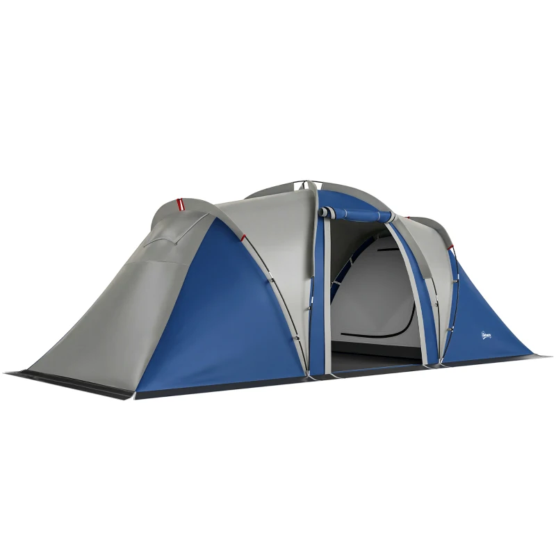 Outsunny Tente de Camping Double Couche Tunnel Familiale 4-5 Personnes 2 Chambres et Séjour pour 12 Personnes Bleu