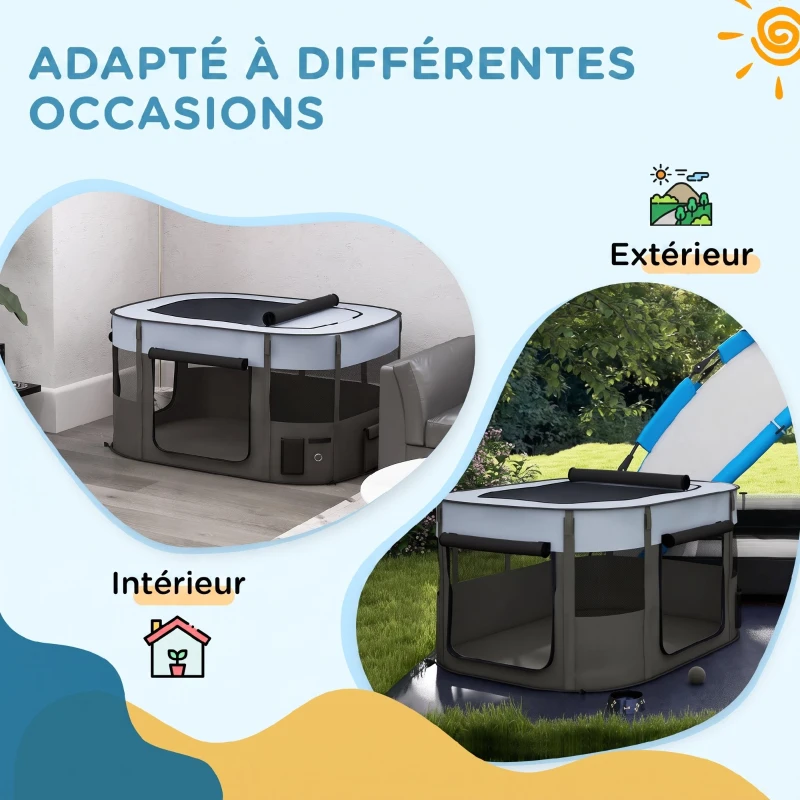 PawHut Parc pliable pour animaux de compagnie parc pour chiots en tissu Oxford avec fenêtres et portes sac de rangement gris