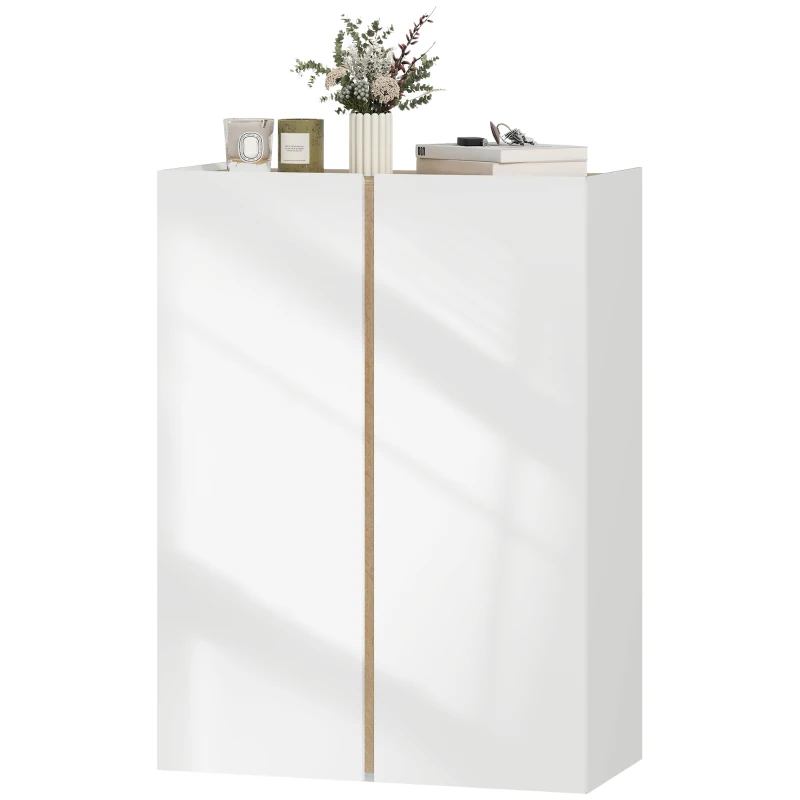 HOMCOM Zapatero de 6 Niveles con 2 Puertas en Blanco Brillo con Cierre Suave y Estantes Ajustables 70x33,5x95 cm Blanco