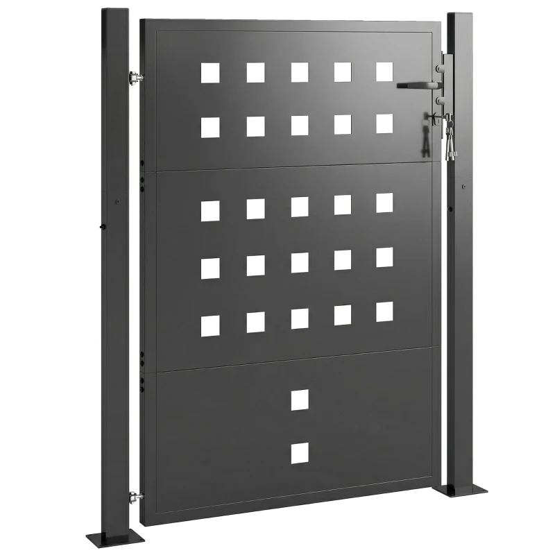 Outsunny Tuinhek van Gegalvaniseerd Staal Metalen Tuindeur met Handgreep, Slot en 3 Sleutels, Afsluitbaar Hek 105x130 cm Donkergrijs