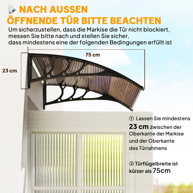 Outsunny® luifel voordeurluifel 100 x 80 cm luifel overkapping polycarbonaat bruin | Aosom.de