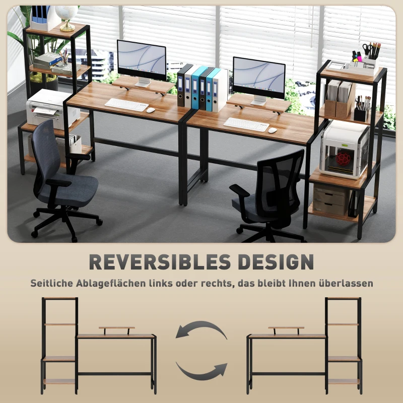 HOMCOM Computerbureau met monitorstandaard, 4-laags plank, industrieel design, bruin