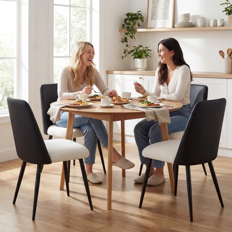 HOMCOM Juego de 2 Sillas de Cocina con Respaldo de PU de Imitación Ratán Patas de Acero y Asiento Acolchado Negro y Beige