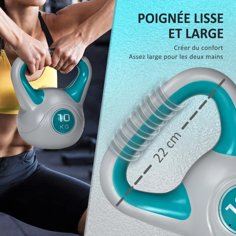SPORTNOW Kettlebell 10 kg, haltère avec poignée ergonomique, haltère à boule, musculation, entraînement, 22 x 16 x 26 cm, bleu