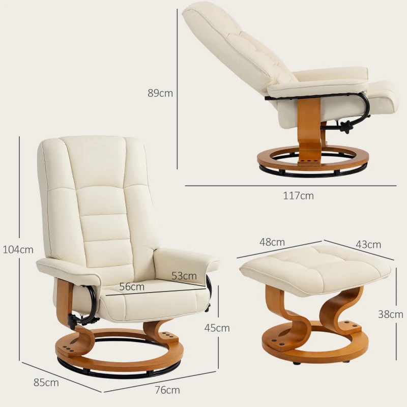 HOMCOM Relaxstoel met voetenbank, draaibaar en kantelbaar, kunstleer, tot 150 kg, houten frame, grijs