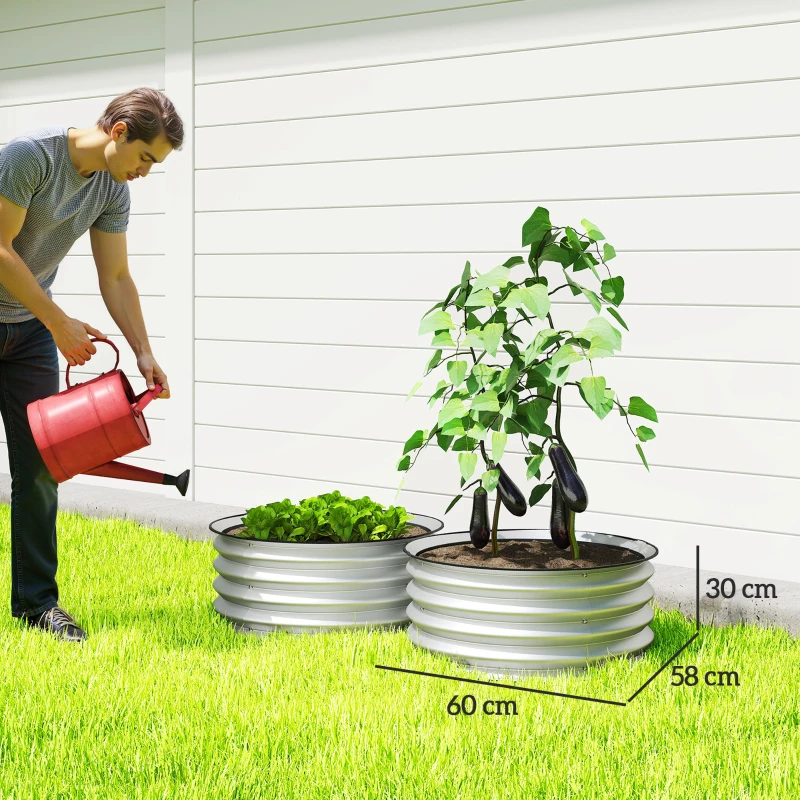 Outsunny 2-delige set verhoogde plantenbak, modulair verhoogd bed, 2 stuks, zonder bodem, Ø60 x 30 cm, zilver