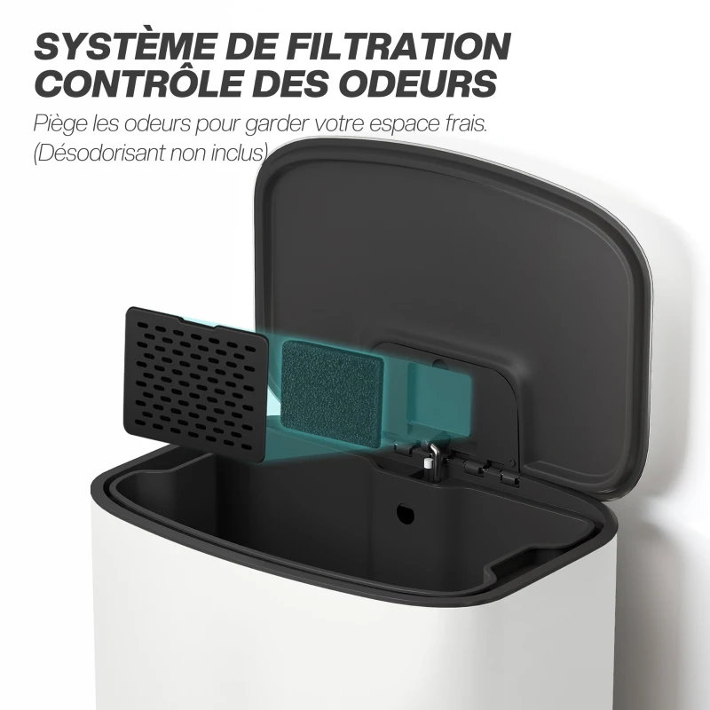HOMCOM Poubelle cuisine 50L, poubelle à pédale, seau intérieur amovible, couvercle à fermeture douce, 45,1x36,5x62,6cm, crème