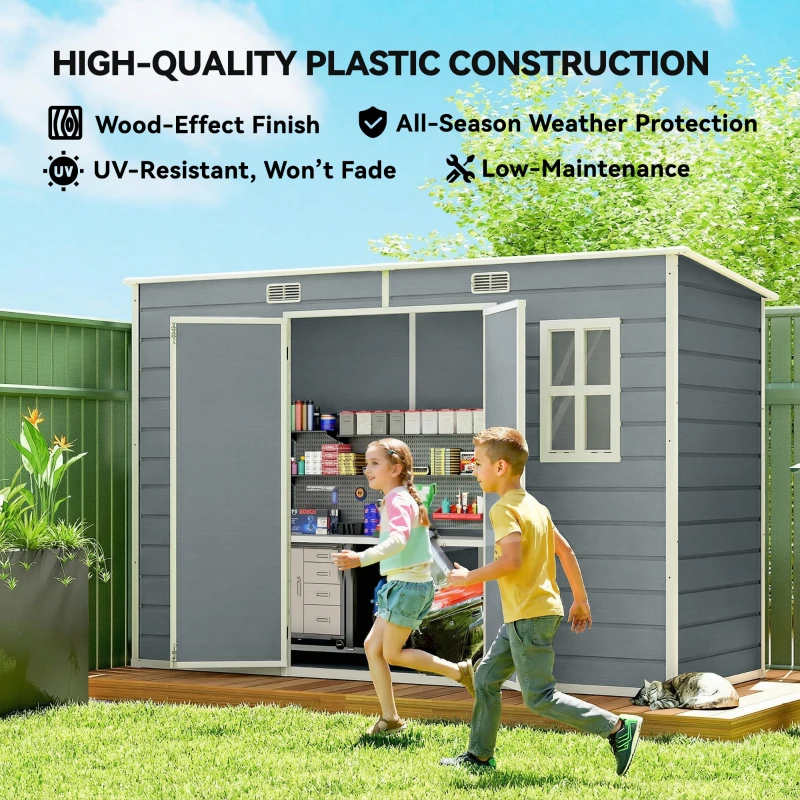 Outsunny 10 x 4 ft Resin Garden Shed, Outdoor Storage Shed with Floor, Windows, Lockable Doors and Vents, Grey