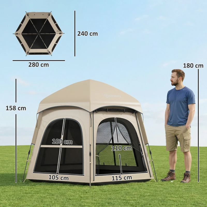 Outsunny Pop Up Tent 3000mm Waterproof Instant Camping Tent 3-4 Person with 2 Doors 4 Windows Khaki