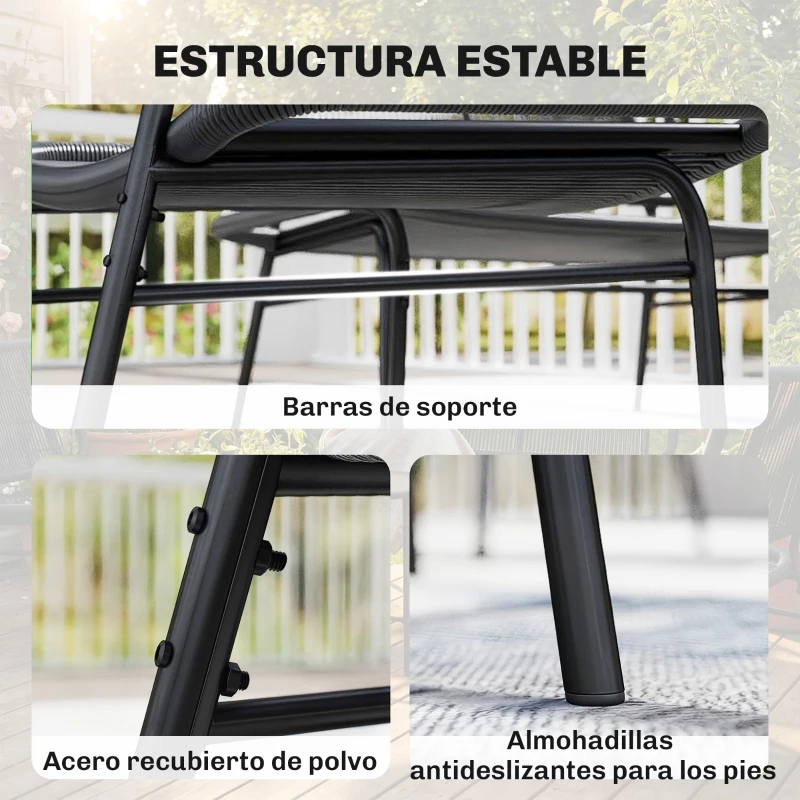 Outsunny Conjunto de Jardín Exterior de Ratán 4 Piezas Incluye Sofá de 2 Plazas 2 Sillas Mesa de Centro con Tapa Metálica Negro