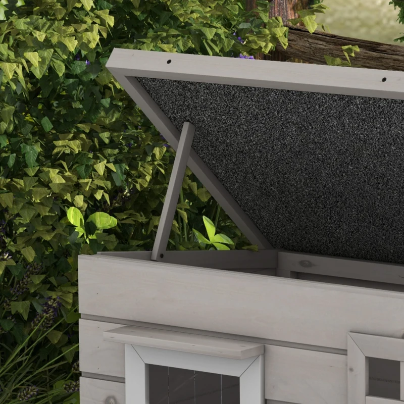 PawHut Buiten Kattenhuis Groot Modern Luxe Sparhout met Raam voor Katten Grijs Zwart