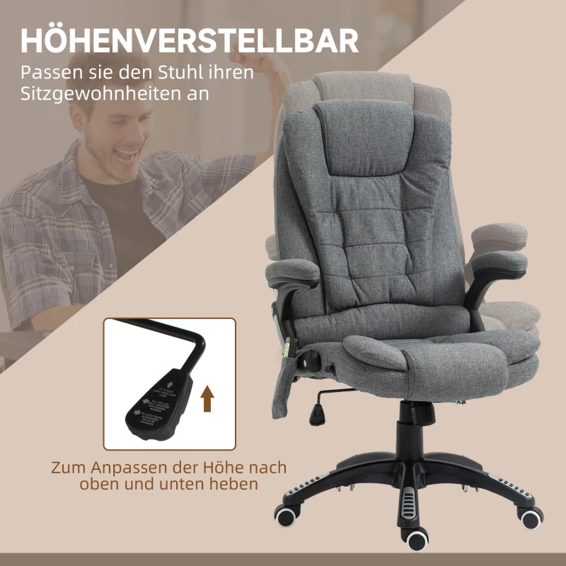 Vinsetto® kantoorstoel massagestoel draaistoel in hoogte verstelbaar 130° hoek linnen grijs 67 x 85 x 116 cm(m-5)