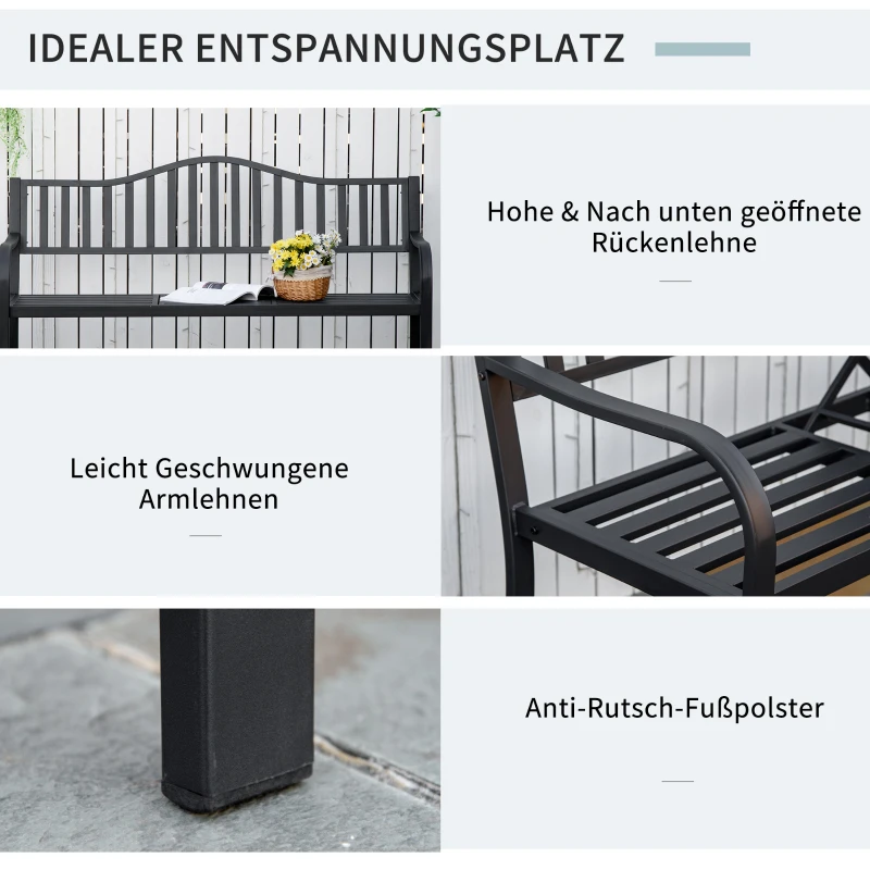 Outsunny tuinbank met uitschuifbare tafel voor 2-3 personen Metalen parkbank