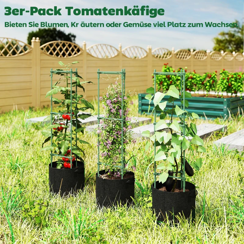 Outsunny Hoogbed met rankrek 83,7 liter zakken 3-delige set driehoekige plantenbak tomatensteun 35 x 35 x 120 cm
