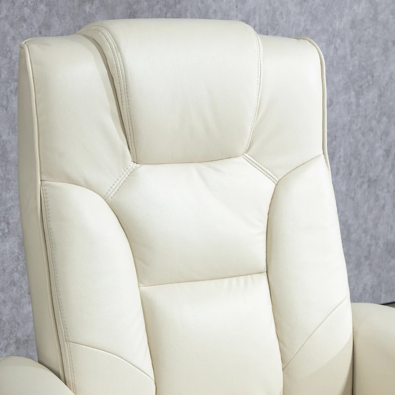 HOMCOM Relaxfauteuil met hocker, lederlook, kantelbare leuning, tot 150 kg, Crèmewit
