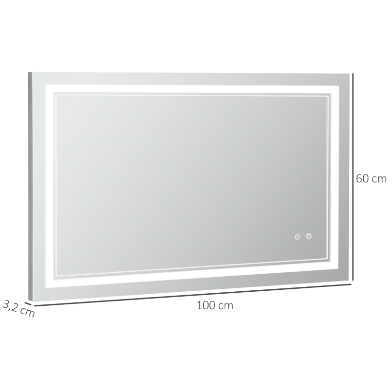 kleankin Badkamerspiegel met LED-verlichting, geheugenfunctie, aanraakschakelaar, spatwaterdicht, zilver
