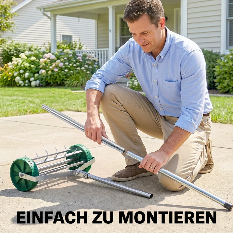 Outsunny gazonbeluchter handvat lengte verstelbaar handverticuteer gazonbeluchter spiked roller gazon rollende gazonbeluchter onderhoud tuin verzinkte buis groen + zilver 135 x 42,5 x 15 cm
