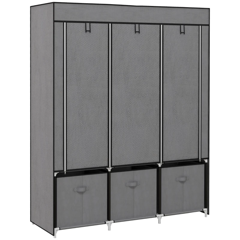 HOMCOM stoffen kledingkast, kledingkast met kledingrekken en laden, opvouwbare kledingkast met ritssluiting, opvouwbare kledingkast voor slaapkamer, niet-geweven stof, donkergrijs, 125 x 43 x 162,5 cm(m-14)