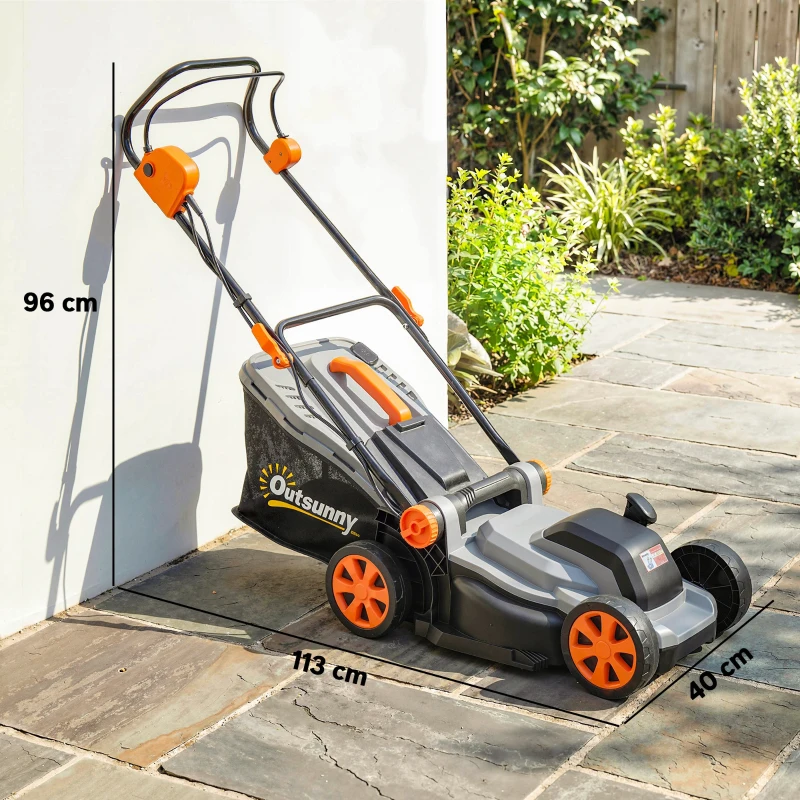 Outsunny Elektrische grasmaaier 1200 W met 34 cm maaibreedte 35L opvangbak mulchfunctie 6 maaihoogtes verstelbare handgreep