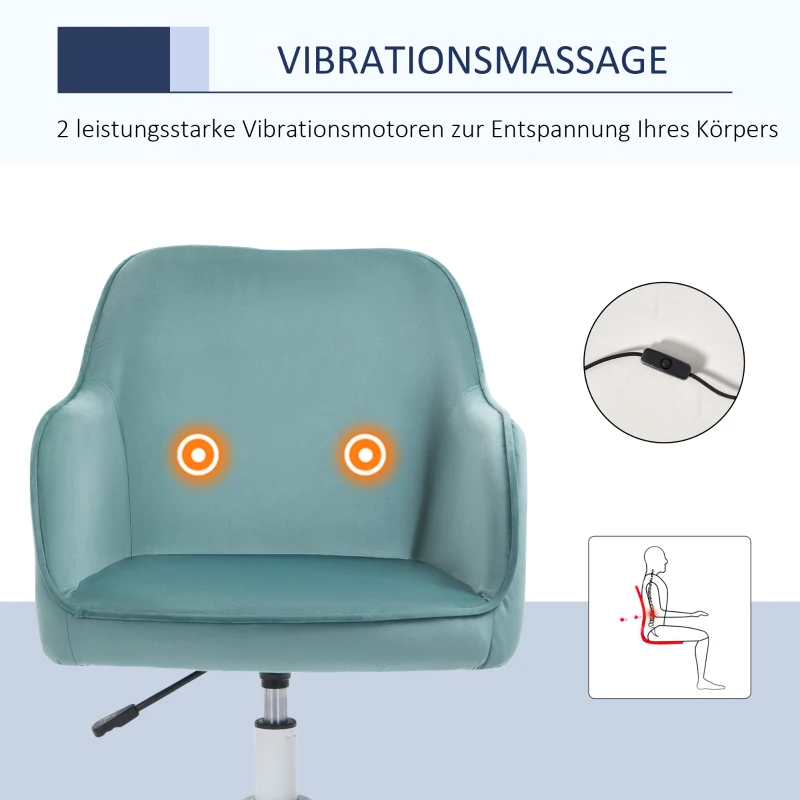 Vinsetto massage kantoorstoel draaistoel werkstoel met trilfunctie fluweel roze