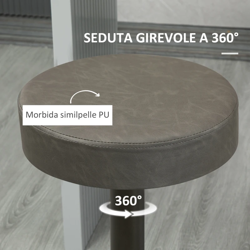 HOMCOM Set 2 Sgabelli da Bar Girevoli con Poggiapiedi e Altezza Regolabile, 35x36x64-85cm, Grigio